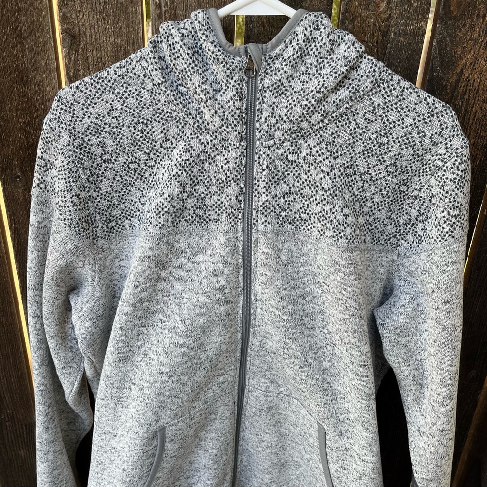 Eddie Bauer Women’s Heathered Gray Hooded Zip Up Knit Fleece Jacket Sz 2XL